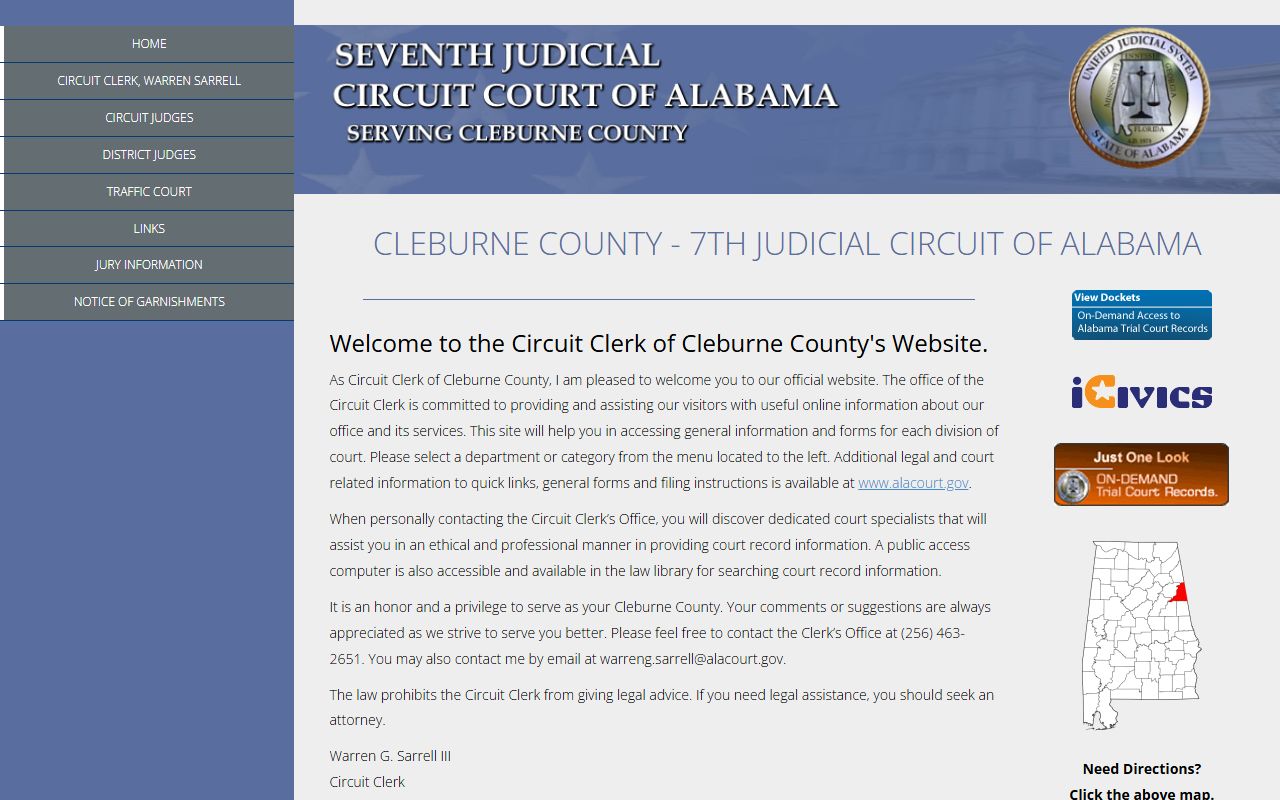 Cleburne County court records and Circuit Clerk access page