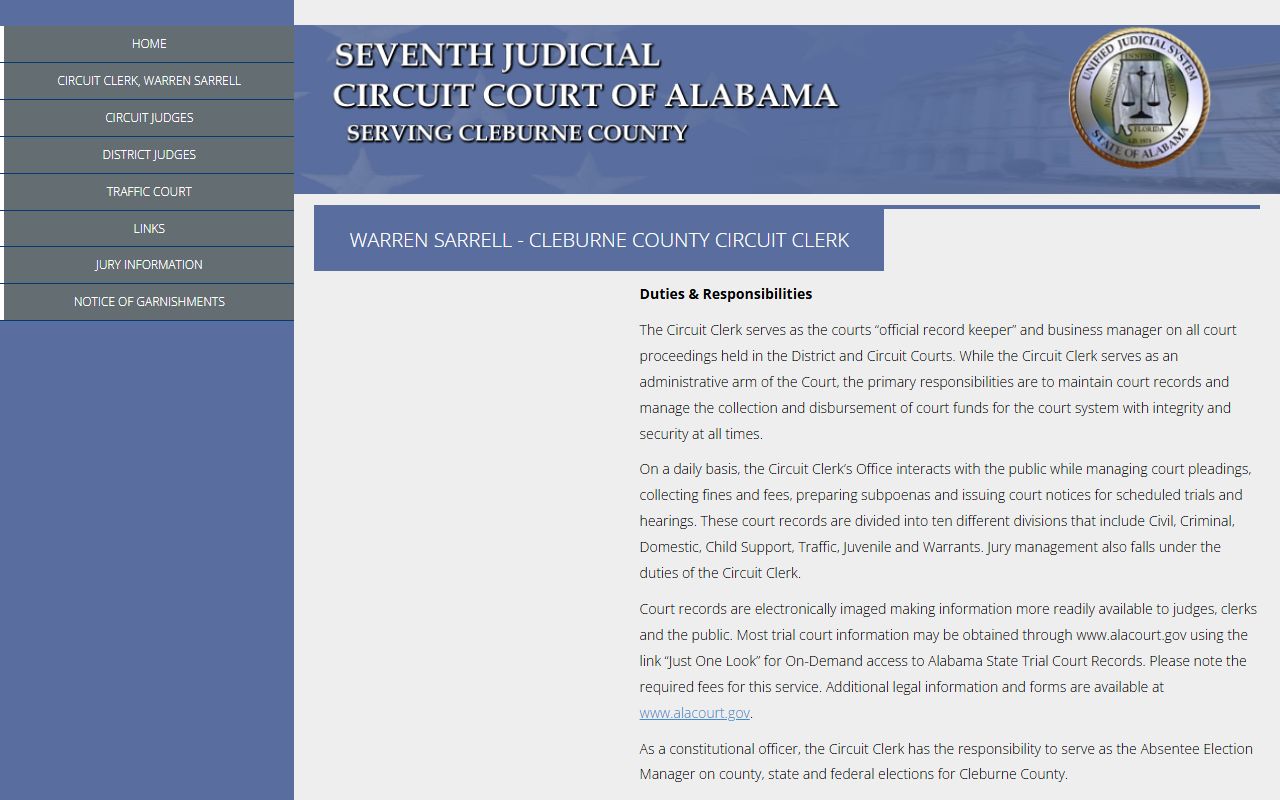 Cleburne County circuit clerk page used to trace released inmate population court records